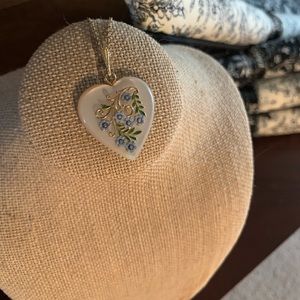 Overlay Heart White Stone Necklace Gold Blue Green
